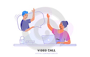 Video call conversation or chat. Concept vector illustration of woman talking to her friend via video call