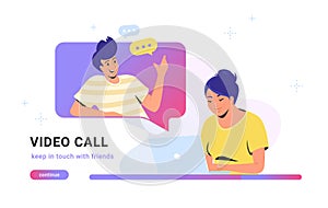 Video call conversation or chat. Concept vector illustration of woman talking to her friend via video call