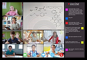 Video call interface with schoolchildren on screen