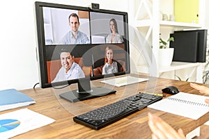 Video call, video meeting on the pc screen photo