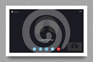 Video call screen template. User interface of video call. Online calling. Concept of conference, online learning and work
