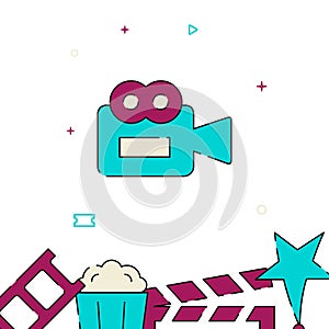 Video camera, cinematographer filled line icon, simple vector illustration