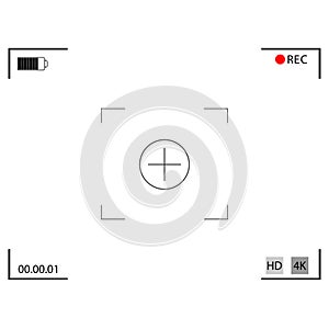 Video camera focusing screen. Camera frame. Interface viewfinder. Screen of video recorder digital display. Transparent background