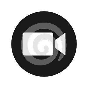 Video camera icon flat black round button vector illustration