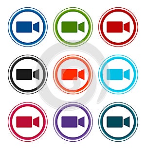 Video camera icon flat round buttons set illustration design