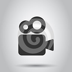 Video camera icon in flat style. Movie play vector illustration on white background. Video streaming business concept