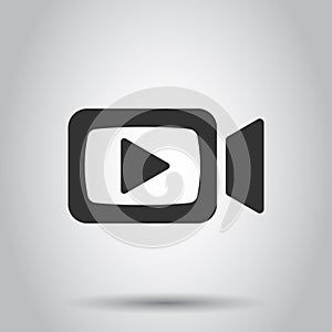 Video camera icon in flat style. Movie play vector illustration on white background. Video streaming business concept