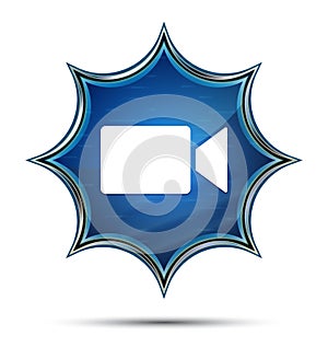 Video camera icon magical glassy sunburst blue button