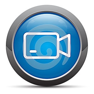 Video camera icon premium blue round button vector illustration