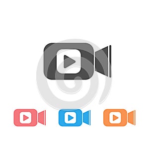 Video camera icon set in flat style. Movie play vector illustration on white isolated background. Video streaming