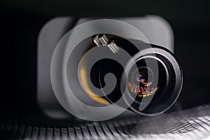 Video camera lens closeup. CCTV Security Camera