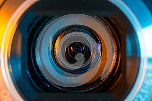 Video camera lens closeup