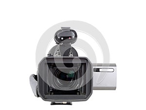 Video camera with lens forward