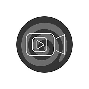 Video camera line icon in flat style. Movie play vector illustration on white isolated background. Video streaming