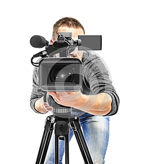 Video camera operator filmed.