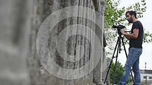 Video camera operator. shooting from below