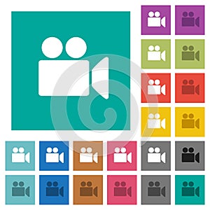 Video camera square flat multi colored icons