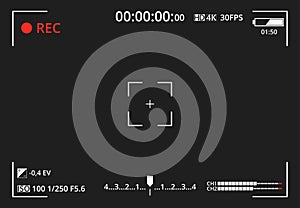 Video camera viewfinder on dark background. Focusing screen of the camera. Concept graphic element screen photo frame.