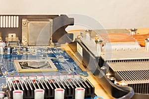 Video card in an exploded view a close-up