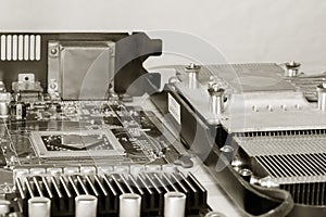 Video card in an exploded view a close-up