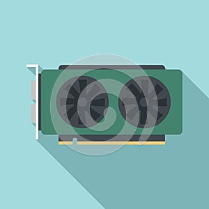 Video card hardware icon flat vector. Gpu fan