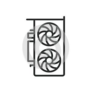 Video Card, icon in line design. Video, card, graphics, GPU, hardware, computer, performance on white background vector