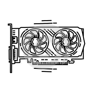 Video card for pc Gaming Icon. Doodle Hand Drawn or Outline Icon Style