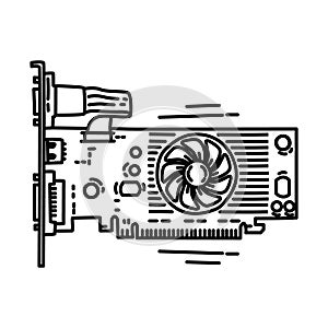 Video card for pc Icon. Doodle Hand Drawn or Outline Icon Style