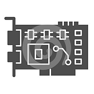 Video card solid icon. Circuit board with integrated memory and gpu symbol, glyph style pictogram on white background