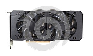 Video card with two coolers from the computer isolated on white background.