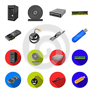 Video card, virus, flash drive, cable. Personal computer set collection icons in cartoon,flat style vector symbol stock