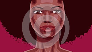 Video cartoon animation portrait of young beautiful African American woman winking.