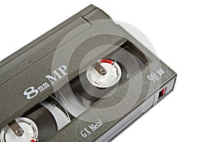 Video8 cassette on white background.
