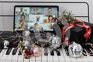 video chat with friends and playing music, christmas