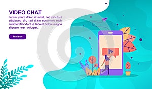 Video chat illustration concept with character. Template for, banner, presentation, social media, poster, advertising, promotion