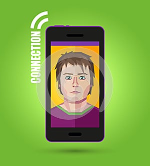 Video chat vector illustration with low poly face.