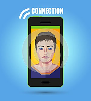 Video chat vector illustration with low poly face.