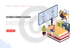 Video conference concept banner color vector illustration
