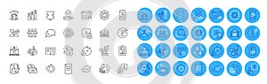 Video conference, Globe and Microscope line icons pack. For web app. Color icon buttons. Vector