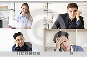 video conference group chat wfh tired team screen photo