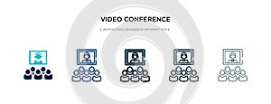 Video conference icon in different style vector illustration. two colored and black video conference vector icons designed in