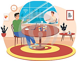 Video conference illustration for learning. e-learning, meeting online with friend, work from home