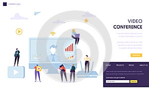 Video conference landing page template. Business