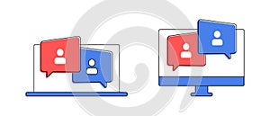 Video Conference Online Meetings Teleconference on Laptop Icon Virtual Chat Symbol Sign. Suitable for Online School