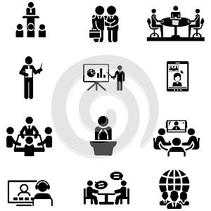 Video conference speech global meeting business management icons.Vector illustration