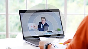 Video conference, Work from home, Businessman making video call to employee with virtual web, Contacting manager by conference on