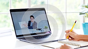 Video conference, Work from home, Businessman making video call to employee with virtual web, Contacting manager by conference on