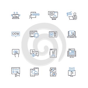 Video conferencing line icons collection. Communication, Connectivity, Virtual, Collaboration, Efficiency, Productivity photo