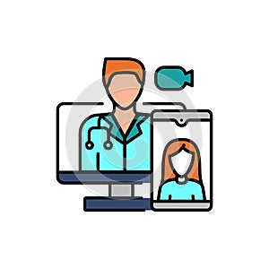 Video consultation color line icon. Ehealth.