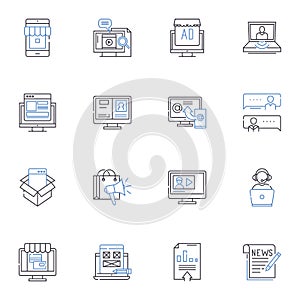 Video content line icons collection. Vlogs, Trailers, Interviews, Animations, Commercials, Tutorials, Reviews vector and